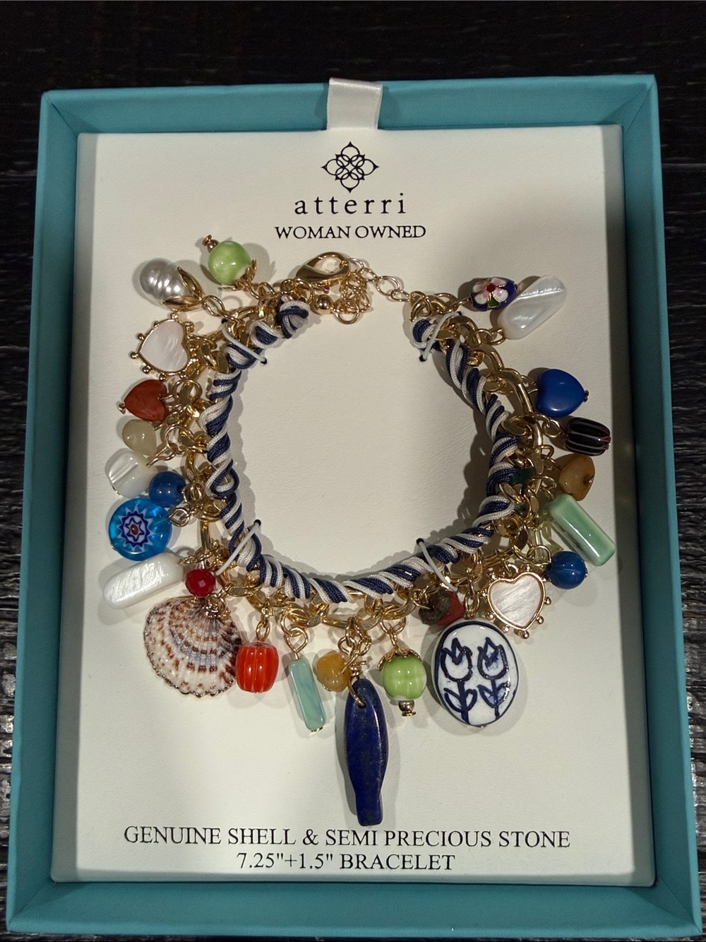 Atterri Multicolor Shell & Semi-Precious Stone Charm Bracelet - Blue Accent